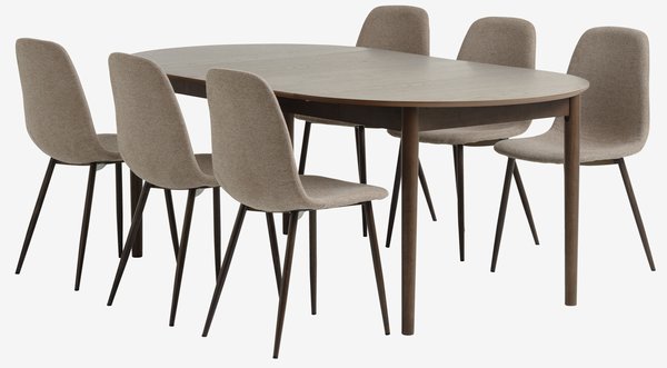 MARSTRAND Ø110 table chêne foncé + 4 JONSTRUP chaises beige