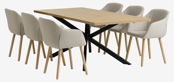 NORTOFT L200 table oak + 4 ADSLEV chairs beige fabric