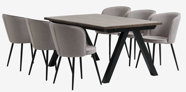 Table SANDBY L160 chêne foncé + 4 chaises RISSKOV gris clair