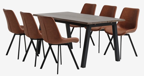 SKOVLUNDE L160 table dark oak + 4 HYGUM chairs cognac