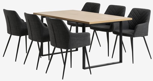 Table AABENRAA L160 chêne + 4 chaises PURHUS gris