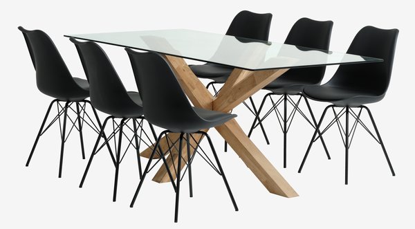 AGERBY L190 Tisch Eiche + 4 KLARUP Stühle schwarz
