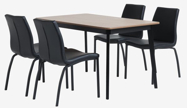 JEGIND L130 table chêne/noir+ 4 ASAA chaises noir