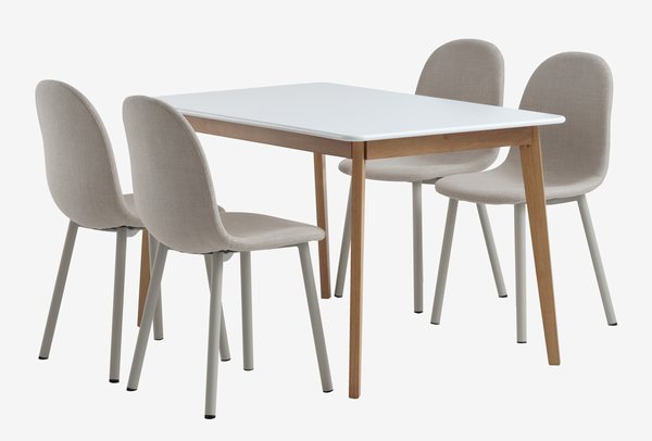 JEGIND L130 table white + 4 EJSTRUP chairs beige