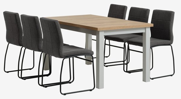 MARKSKEL L150/193 tafel grijs+ 4 HAMMEL stoelen grijs