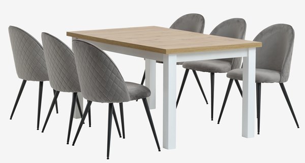 MARKSKEL D150/193 stol bijela/hrast + 4 KOKKEDAL baršun