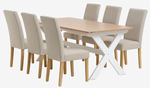 VISLINGE L190 Tisch natur + 4 TUREBY Stühle beige