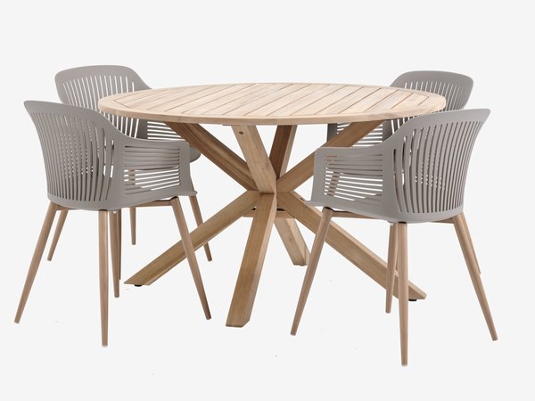 HESTRA Ø126 mesa madeira dura + 4 VANTORE cadeira areia