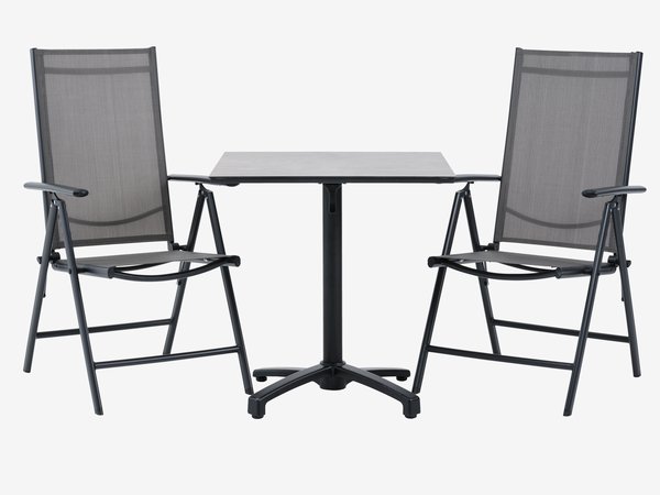 TIPMOSE Μ70 τραπέζι γκρι + 2 MELLBY καρέκλες μαύρο