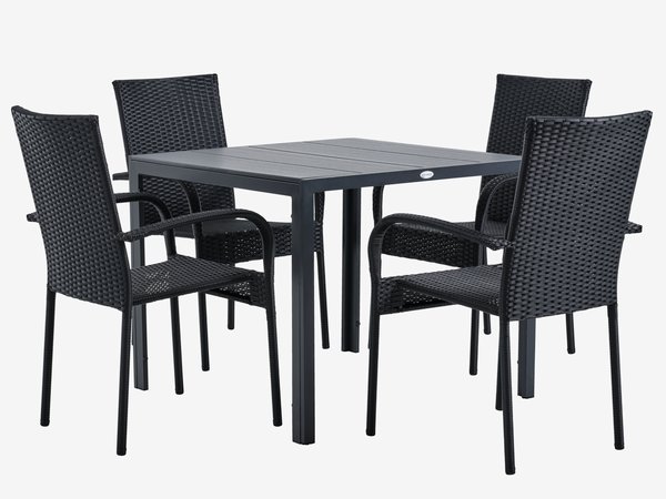 MADERUP 90 masă + 4 GUDHJEM scaun negru