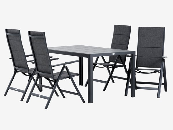 Table PINDSTRUP L150 gris + 4 chaises MYSEN inclinable gris