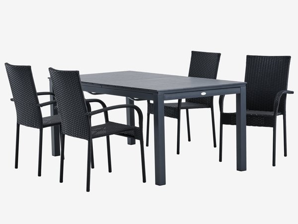 VATTRUP L170/273 table + 4 GUDHJEM chaises noir