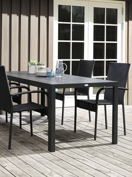 MADERUP L205 tafel + 4 GUDHJEM stoelen zwart