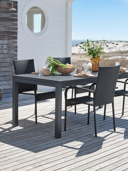 Table VATTRUP L206/321 noir + 4 chaises GUDHJEM noir