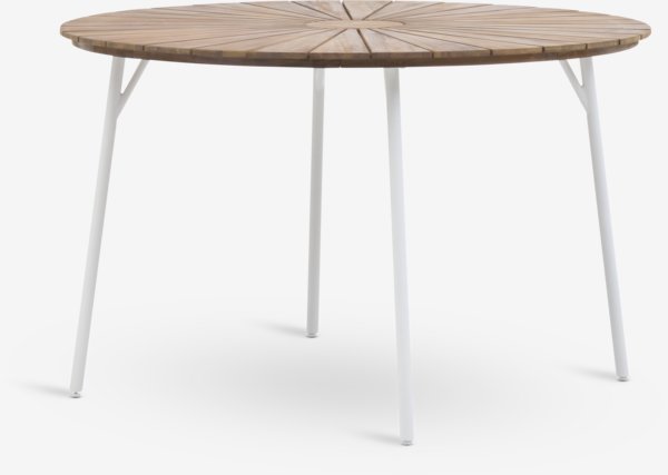 Mesa BASTRUP Ø120 madera dura/blanco + 4 GUDHJEM natural