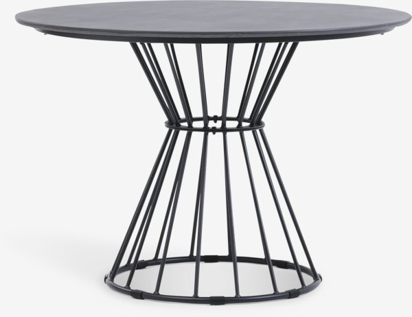 FAGERNES Ø110 table gris + 4 SANDVED chaises noir