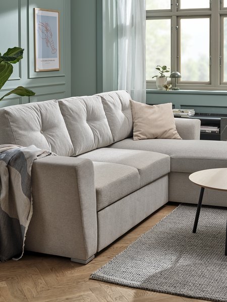 Sovesofa m/sjeselong VEJLBY lys sand
