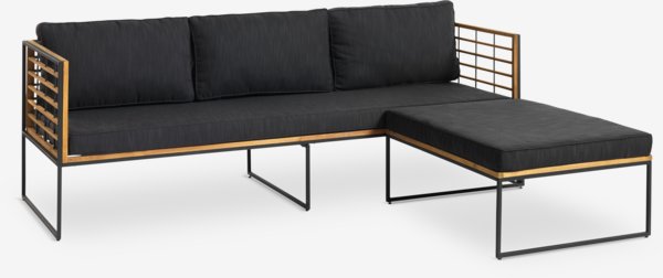 Sofa UGILT szezlong 3-miejscowy drewno