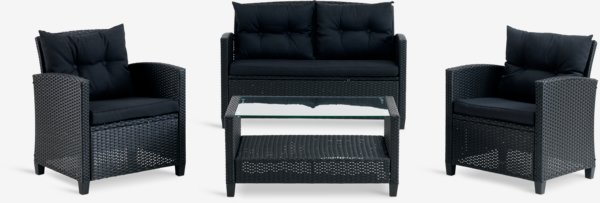 Set lounge MORA 4 posti nero