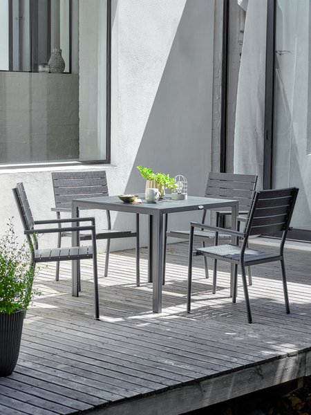 Mesa MADERUP L90 + 4 sillas PADHOLM negro