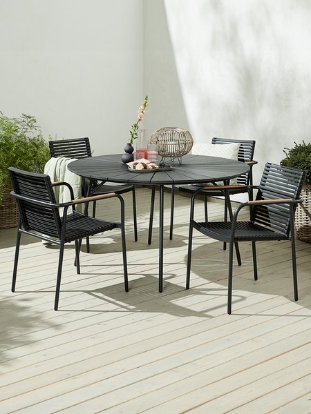 Table RANGSTRUP Ø130 noir + 4 chaises empilable NABE noir