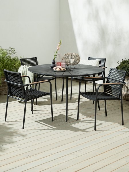 Mesa RANGSTRUP Ø130 + 4 sillas NABE negro