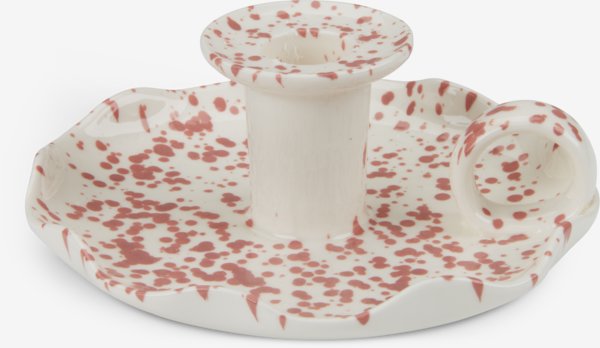 Lysestage REIDAR Ø14xH6cm hvid/rosa
