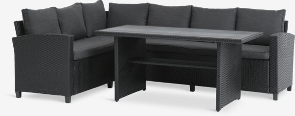 Set muebles jardín AGERMOSE 6 plazas con almacenaje negro