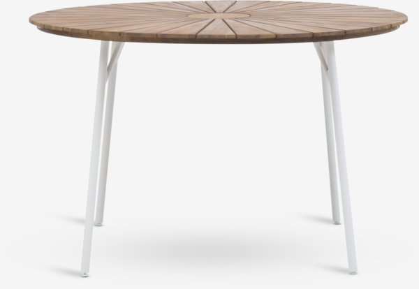 Table BASTRUP Ø120 bois dur/blanc +4 chaises GUDHJEM naturel