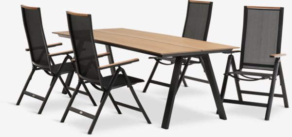 FAUSING D220 stůl přírodní + 4 BREDSTEN židle černá
