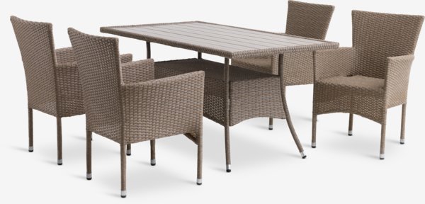STRIB L150 tafel + 4 AIDT stoelen naturel