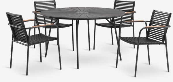 RANGSTRUP Ø130 Tisch + 4 NABE Stuhl schwarz