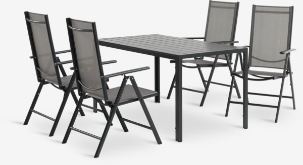 JERSORE L140 tafel zwart + 4 MELLBY stoelen zwart
