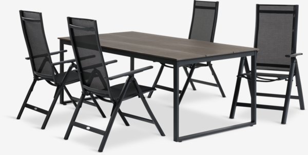NESSKOGEN D210 stol smeđa + 4 LOMMA stolica crna