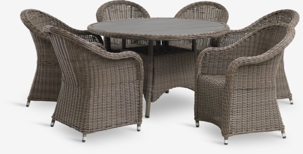 Mesa GAMMELBY Ø130 + 4 sillas GAMMELBY gris