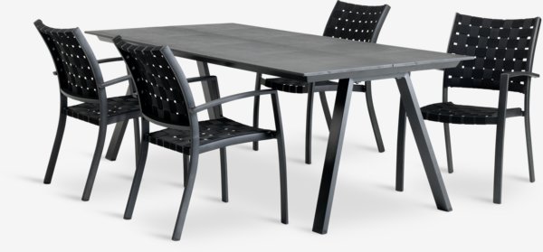 FAUSING L220 tafel + 4 JEKSEN stoel zwart