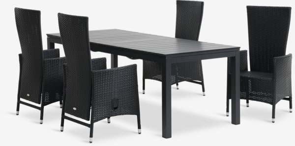 VATTRUP D206/319 stôl + 4 SKIVE kreslo čierna