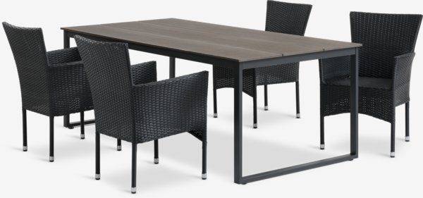NESSKOGEN D210 stôl hnedá + 4 AIDT stolička čierna