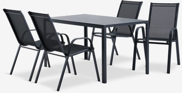 JERSORE D140 stół + 4 LEKNES krzesło czarny