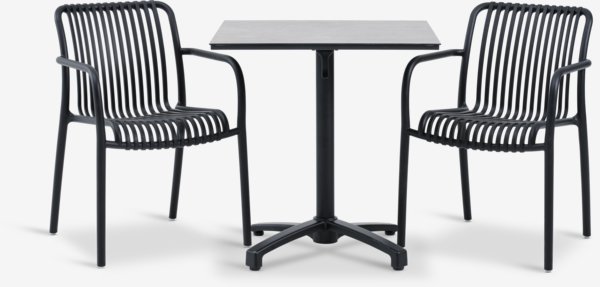 TIPMOSE L70 bord grå + 2 NABBEN stol svart