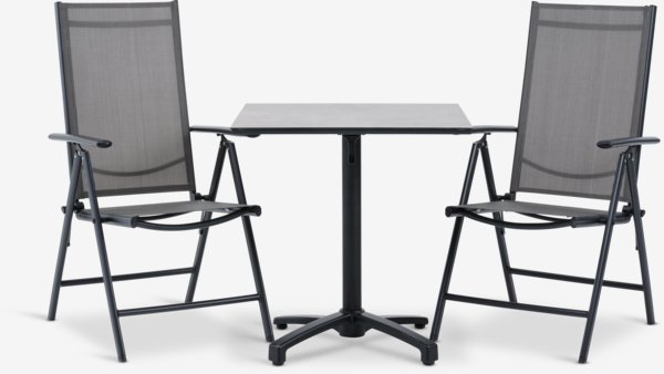 Tavolo TIPMOSE L70 cm grigio + 2 sedie MELLBY nero