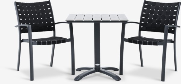 HOBRO L70 table gris + 2 JEKSEN chaises noir