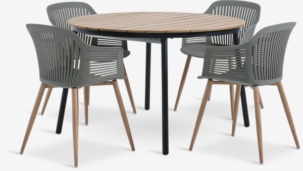 TAGEHOLM D118/168 stůl přírodní + 4 VANTORE židle olivová