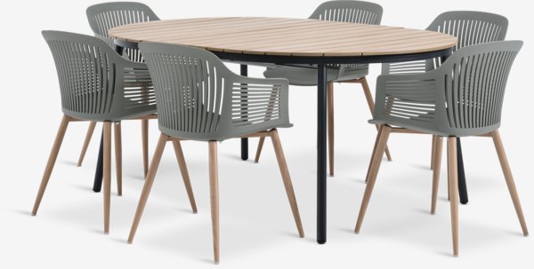 TAGEHOLM Μ118/168 τραπέζι φυσ. + 4 VANTORE καρέκλες λαδί
