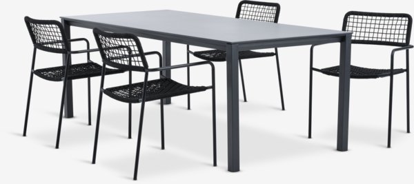 LANGET P207 pöytä + 4 LABING tuoli musta