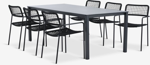 Table LANGET L207 noir + 4 chaises LABING empilable noir