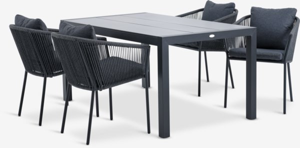 HAGEN L160 bord grå + 4 BRAVA stol grå