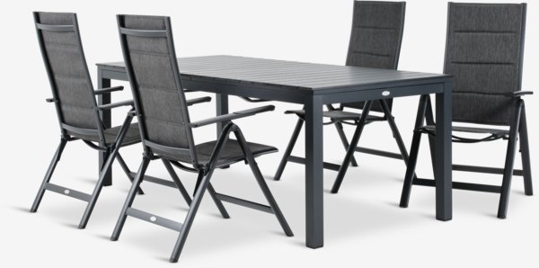 Table VATTRUP L206/321 noir + 4 chaises MYSEN gris