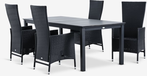 Mesa MOSS L214/315 gris + 4 sillas SKIVE negro