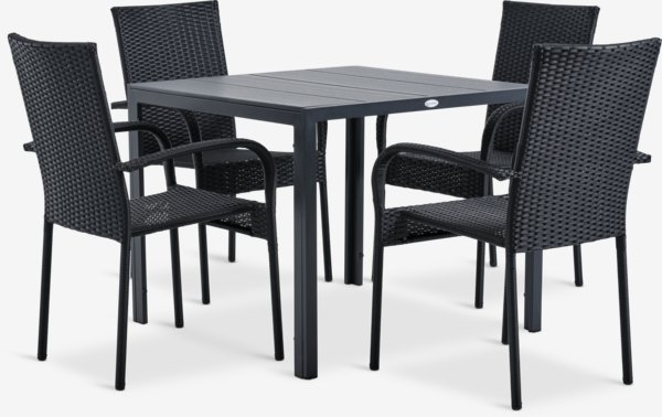 MADERUP D90 stôl + 4 GUDHJEM stolička čierna